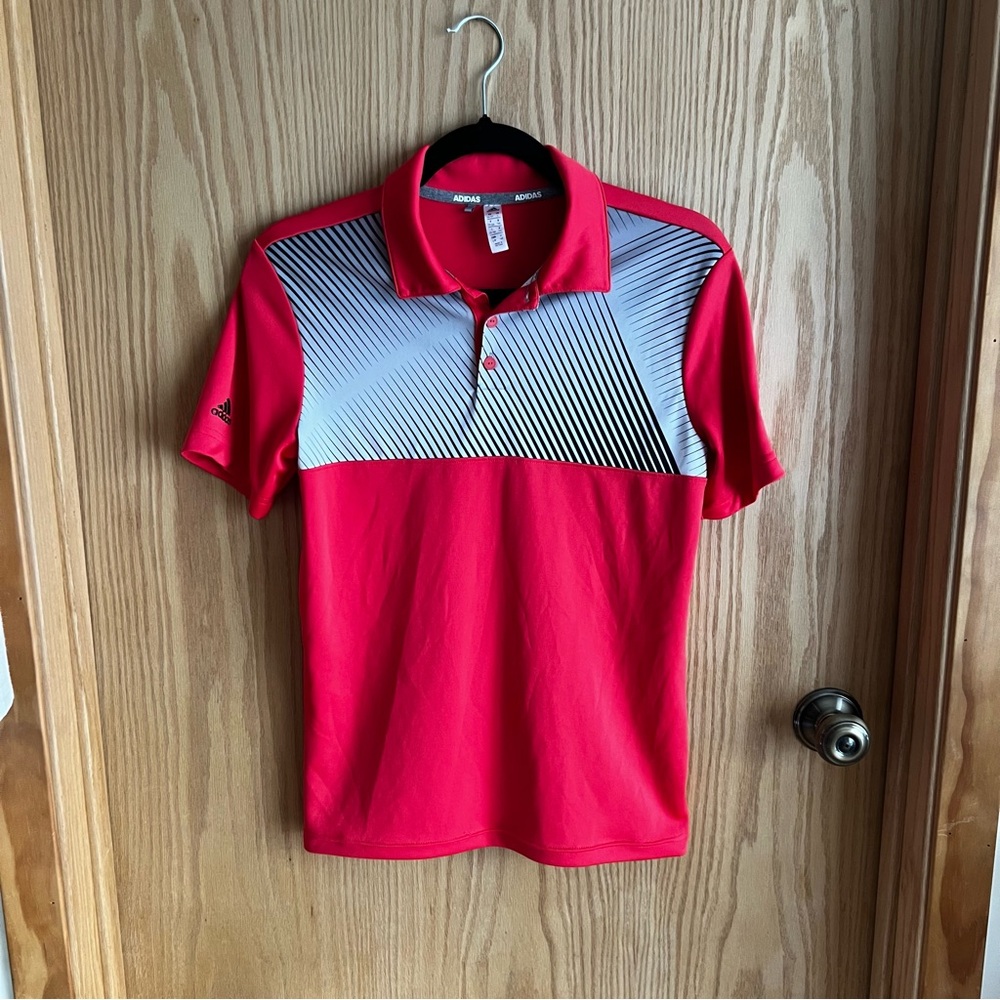 Adidas Youth Boys Large Red Golf Athletic Casual Polo Shirt